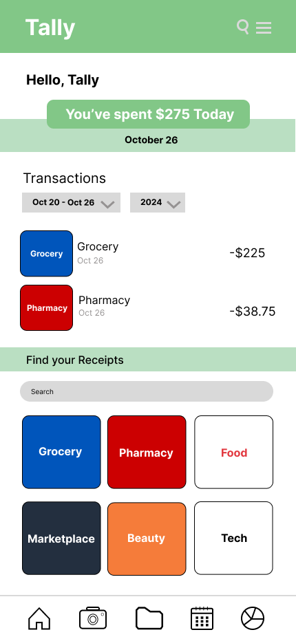 Tally Receipts App Dashboard Interface