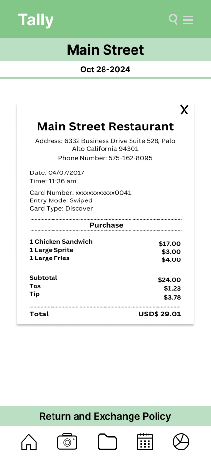 Tally Receipts App - Digital Receipt View